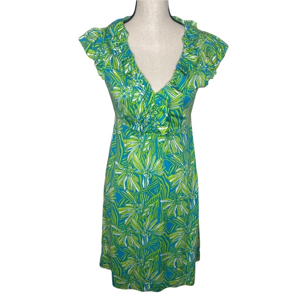Lilly Pulitzer Floral Seaweed V-Neck Ruffle Preppy Spring Clare Dress Small